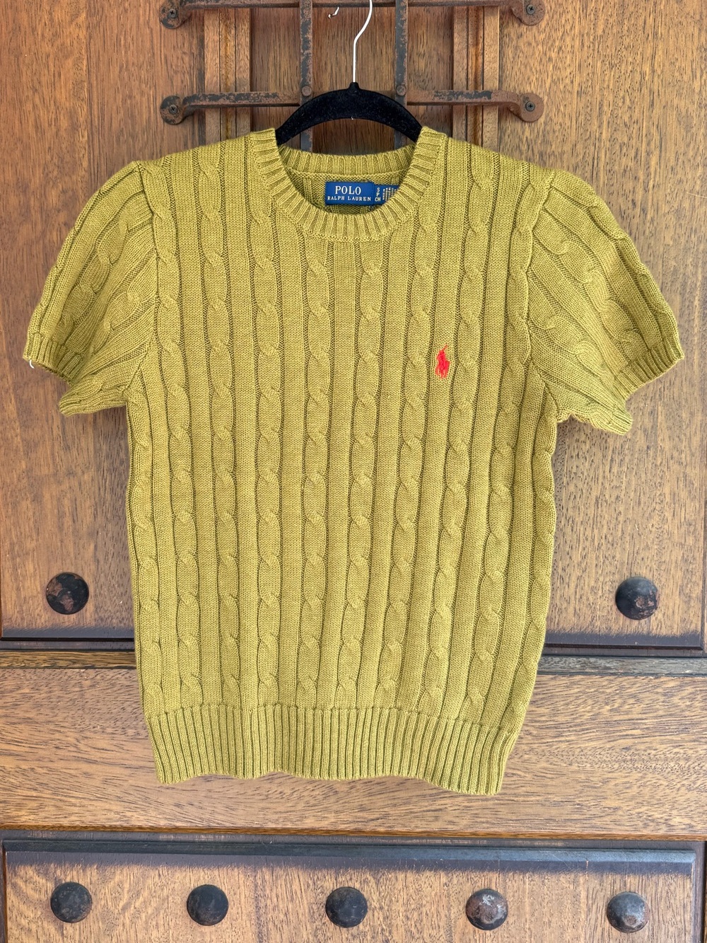 Polo by Ralph Lauren Short-Sleeve Green  Cable-Knit Crewneck Sweater Size S